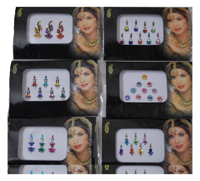 Wevez Pack of 6 Multi Color Long Rhinestone Body Glitters Reusable Bindi - Image 5